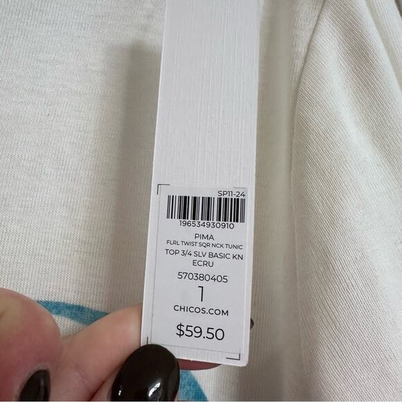 Chico's Sz 1 US 8/10 M Wildflower Intarsia Pullover Tunic Sweater Basic Casual - Picture 4 of 7